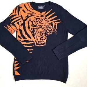 Topman Dark Blue and Orange Bold Tiger Crewneck Sweater